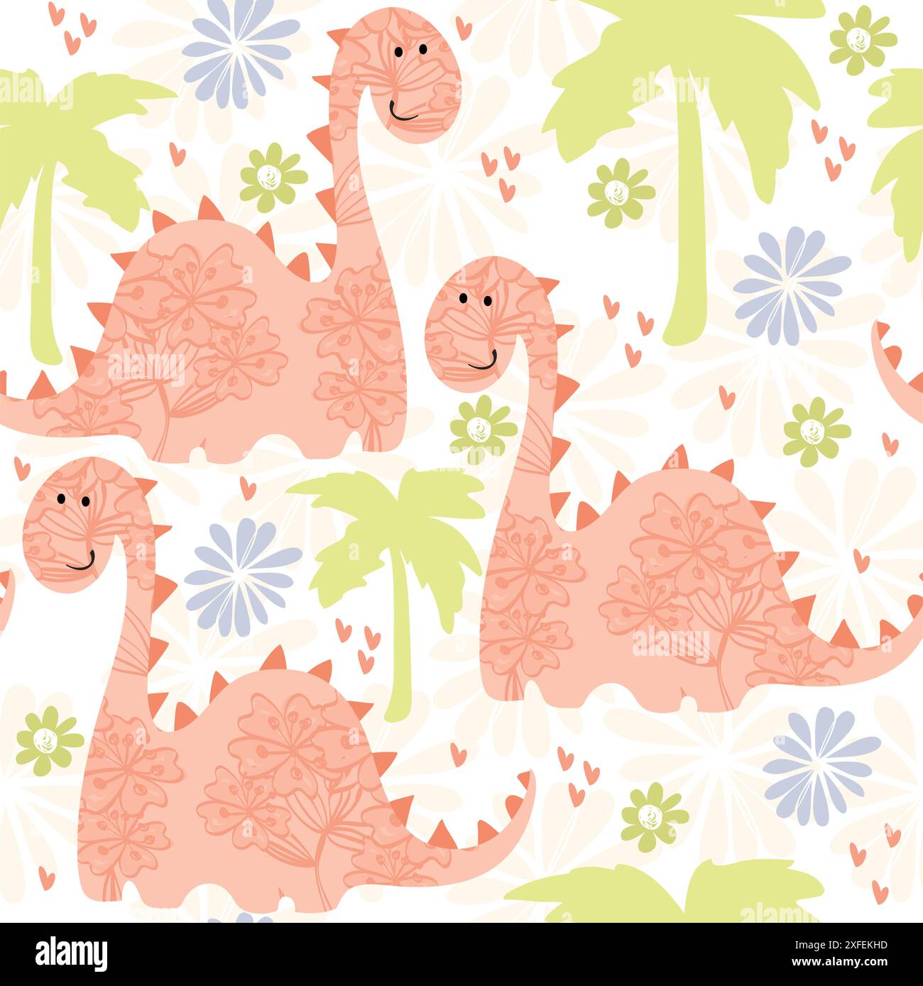 vector art seamless pattern with Cartoon dinosaur Stock Vector Image ...