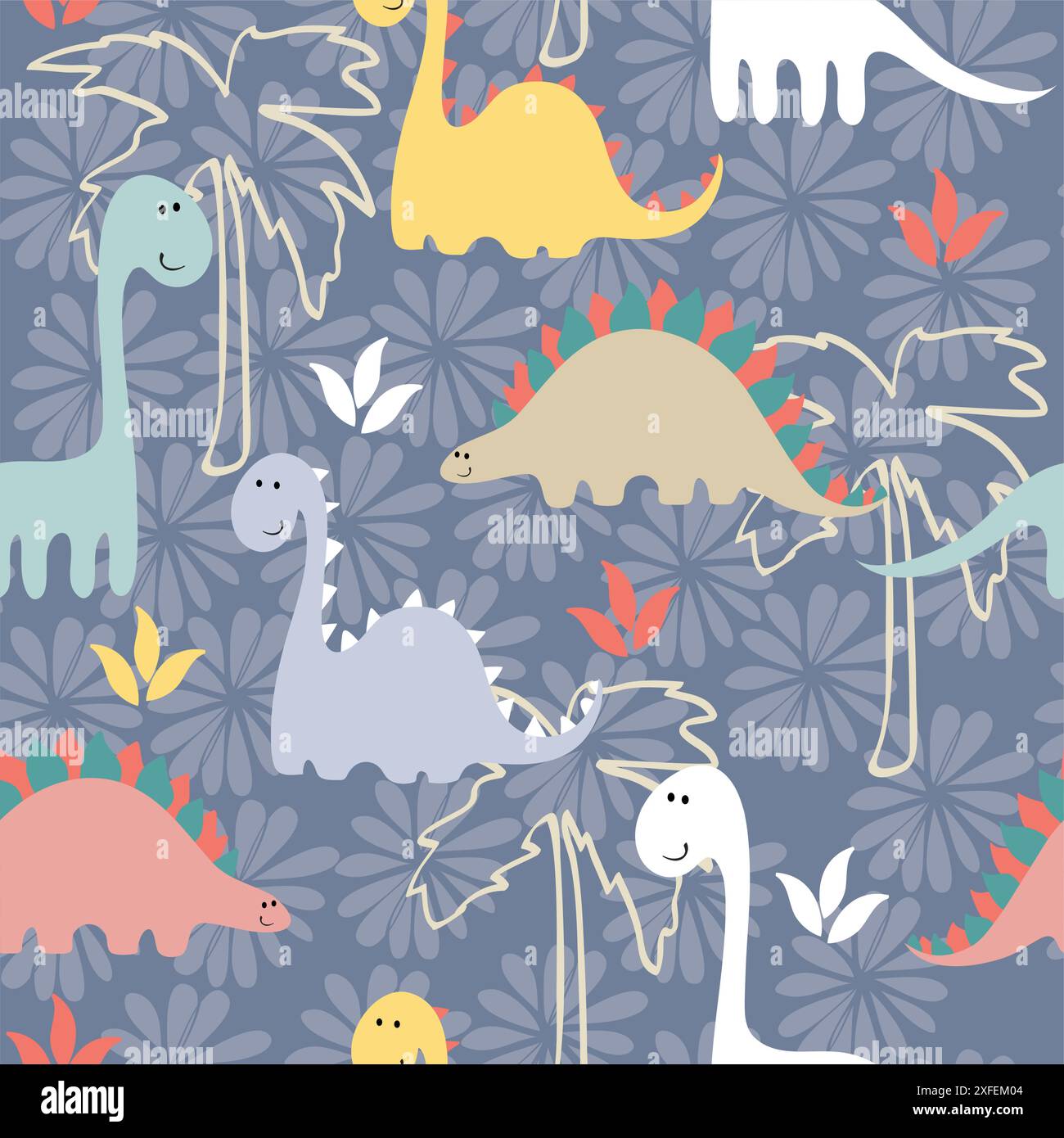 vector art seamless pattern with Cartoon dinosaur Stock Vector Image ...