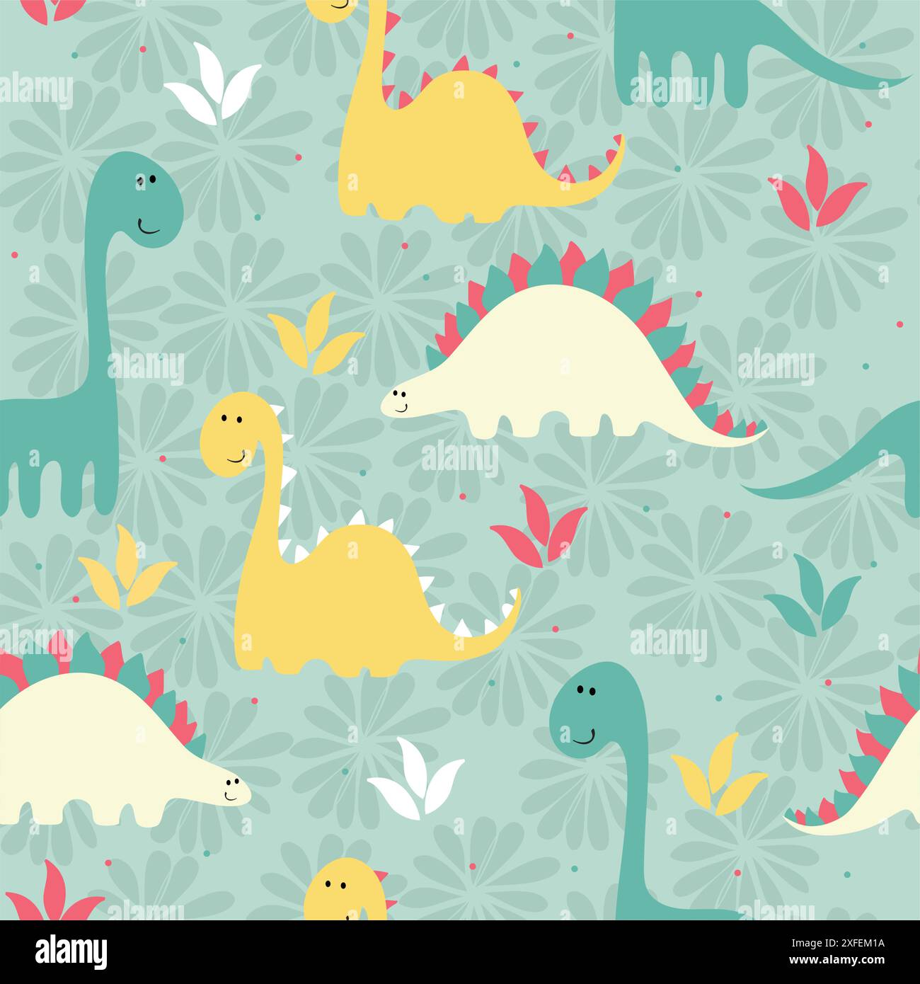 vector art seamless pattern with Cartoon dinosaur Stock Vector Image ...