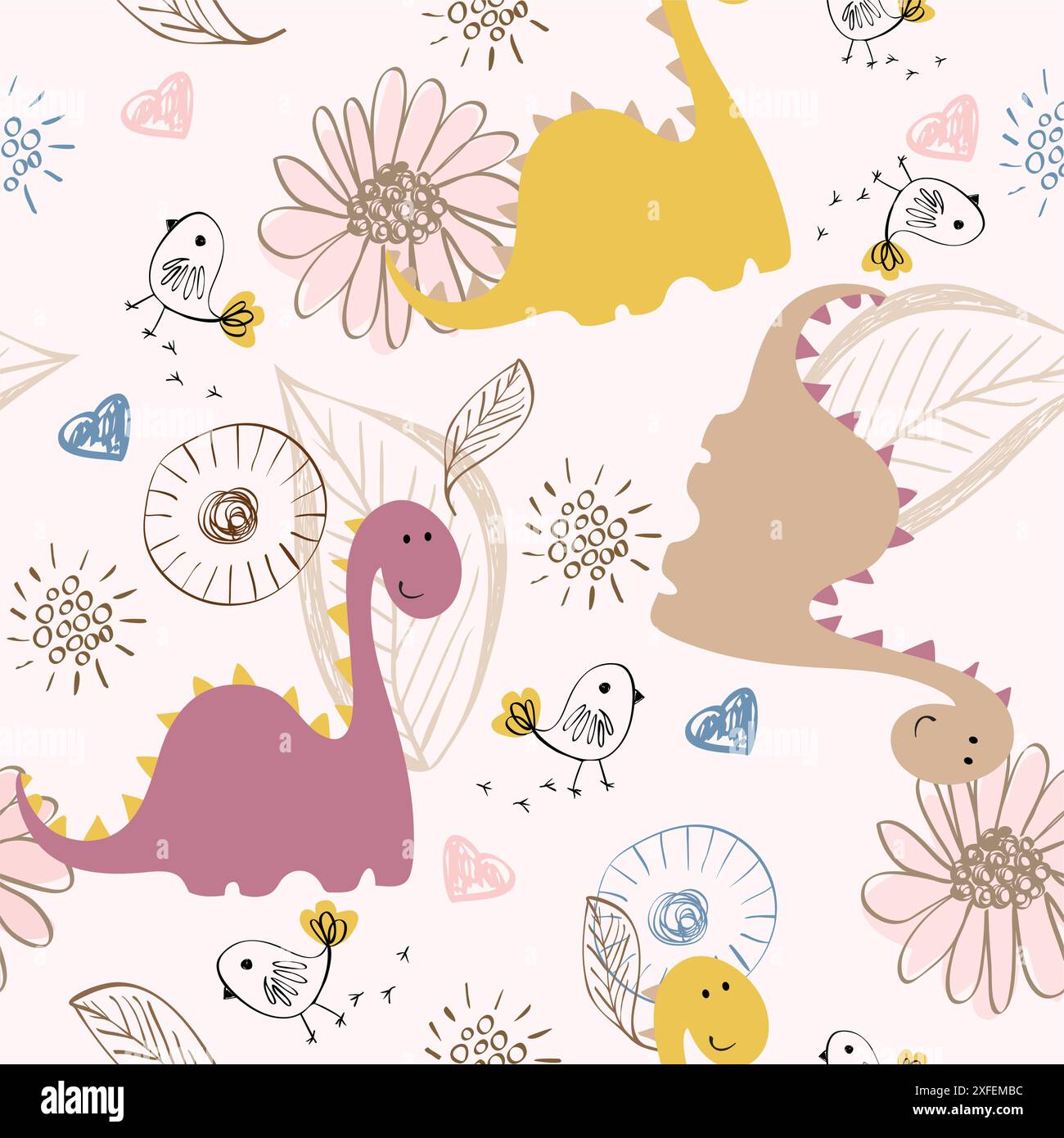 vector art seamless pattern with Cartoon dinosaur Stock Vector Image ...
