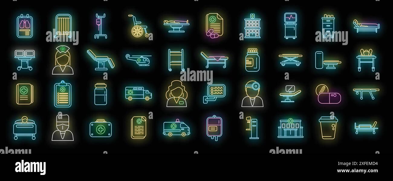 Hospitalization icons set outline vector. Medical health. Nurse bed ...