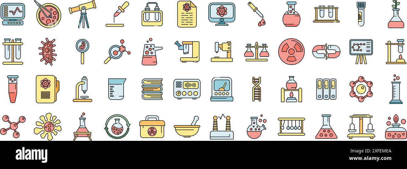 Laboratory research icons set outline vector. Science dna. Medicine ...