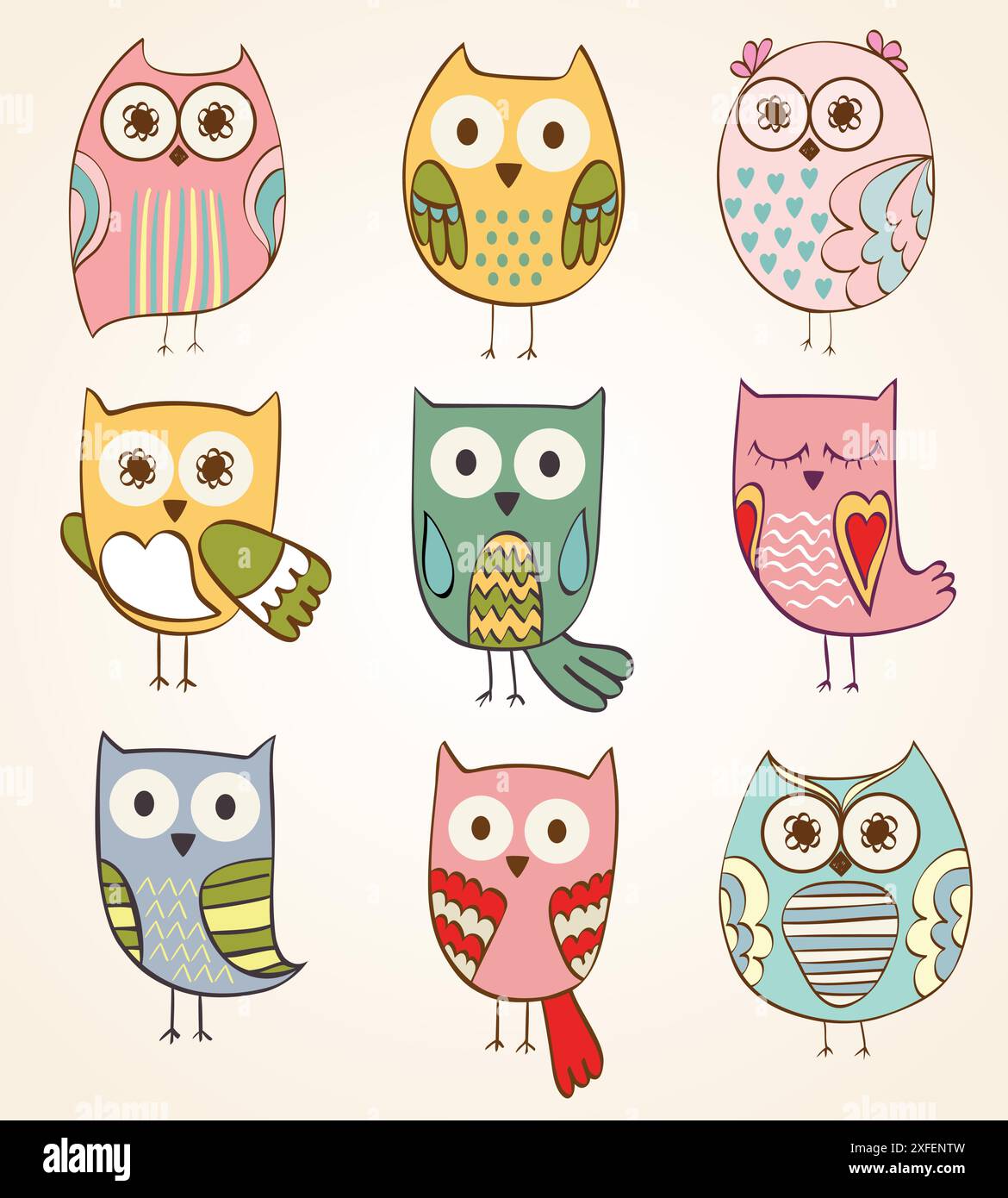 Set of cartoon owls in beautiful colors Stock Vector Image & Art - Alamy