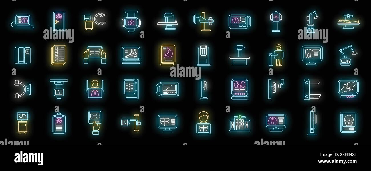 X-ray examination icons set outline vector. Hospital room. Medical ...