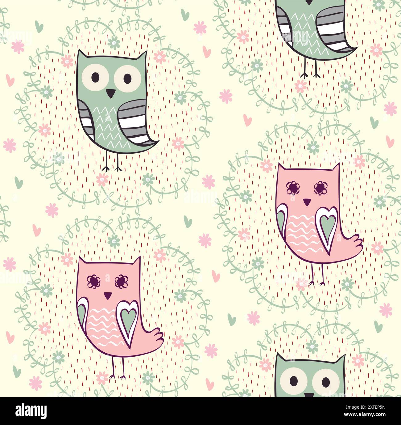 Vector illustration with cartoon owls. Seamless pattern Stock Vector ...