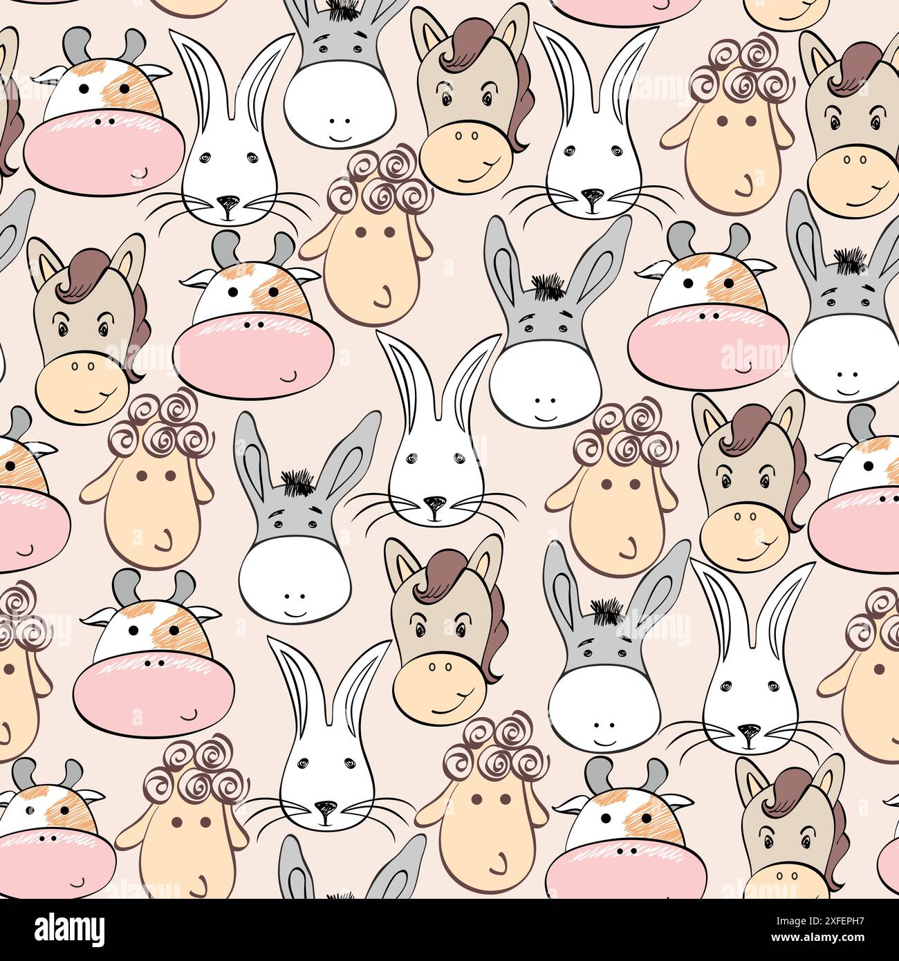 Vector seamless pattern with cartoon animal face. Stock Vector