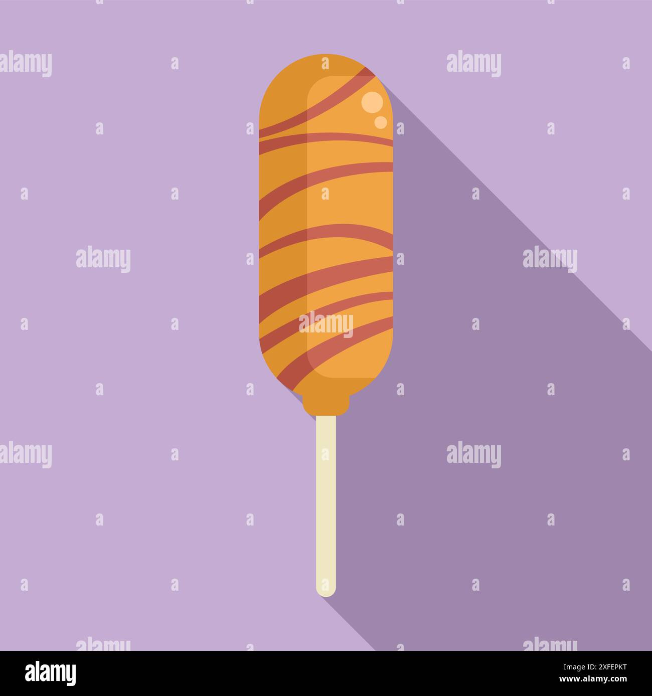 Caramel corn dog dipped in chocolate glaze on a stick, a classic sweet treat Stock Vector