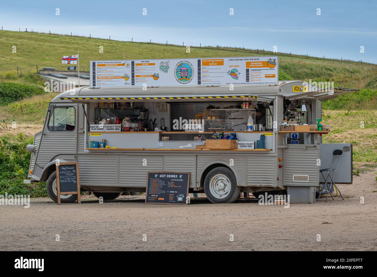 Catering Van the Gastrobus at Bantham beach carpark South Devon. Stock Photo