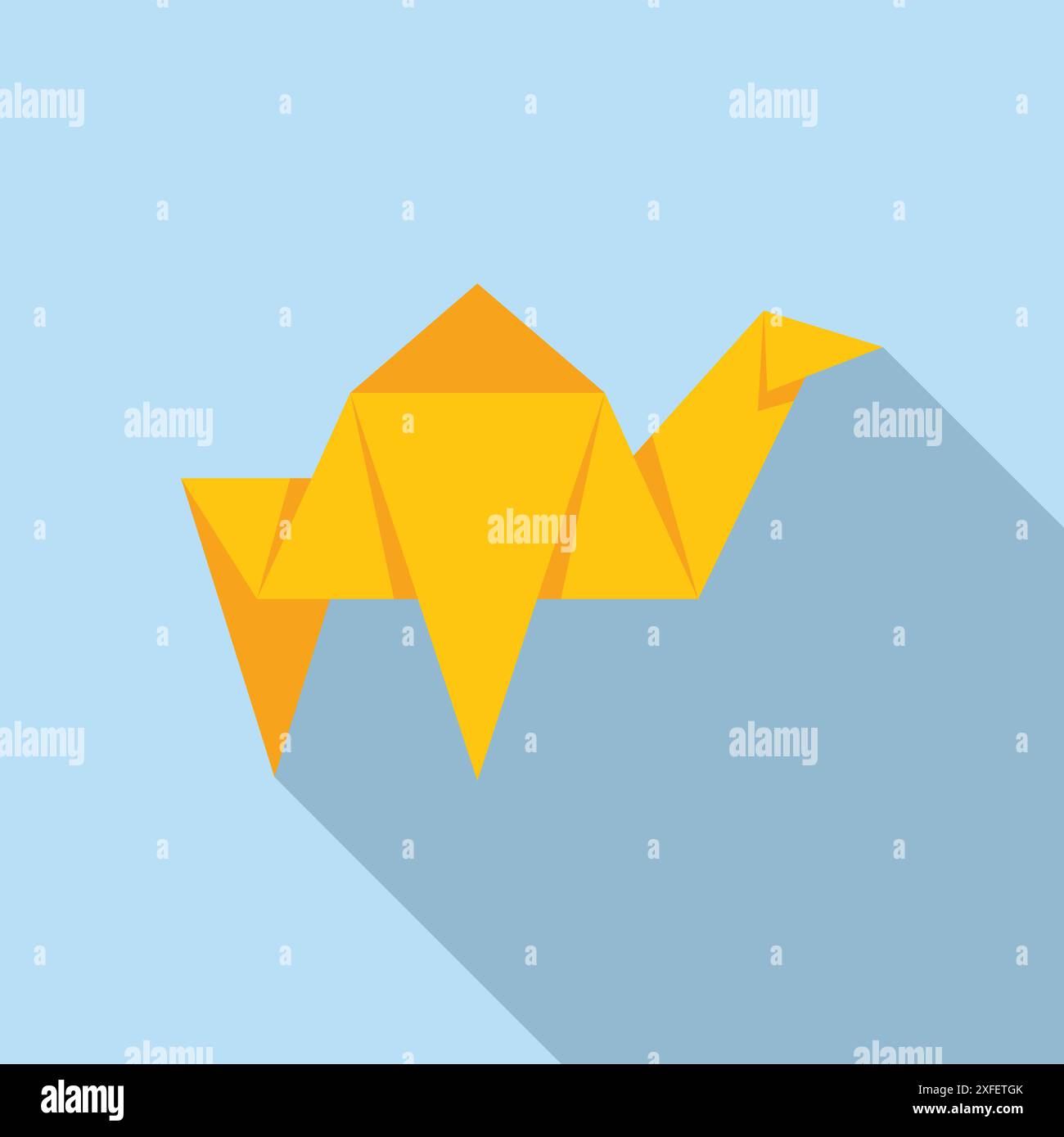 Yellow origami camel is standing, casting a shadow on a blue background Stock Vector