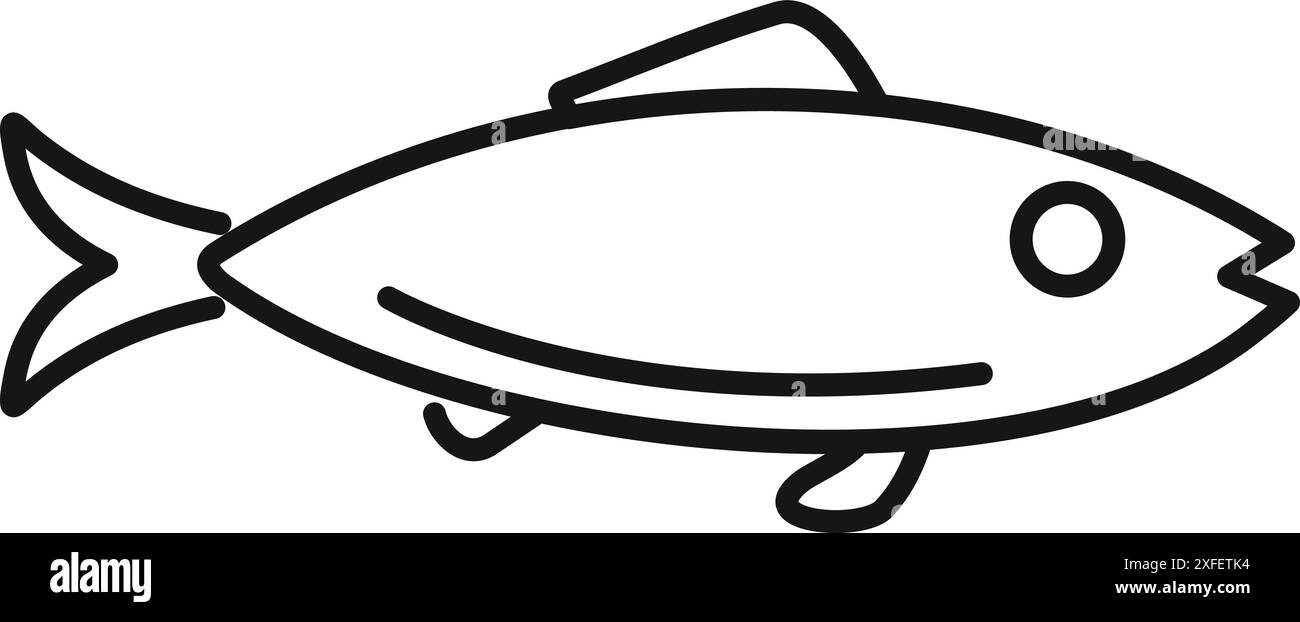 Simple line drawing icon of a small river fish swimming in side view ...
