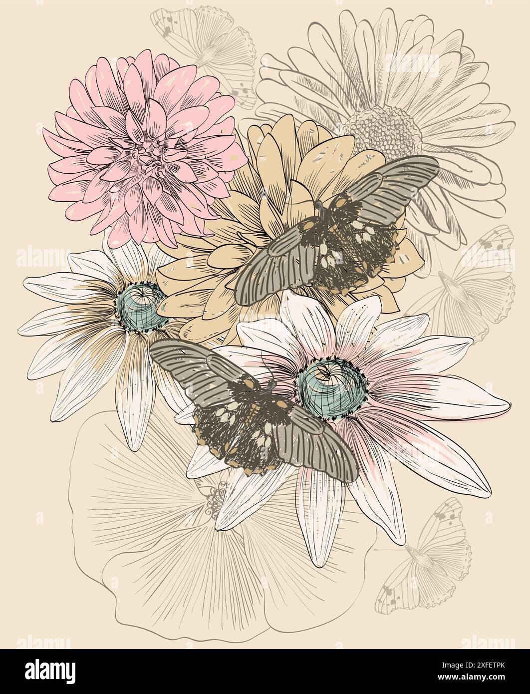 butterfly and flowers Stock Vector Image & Art - Alamy