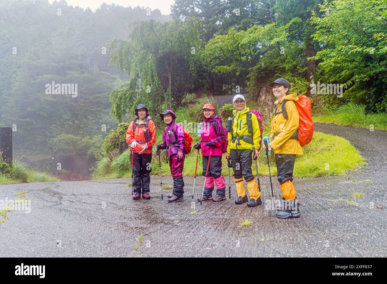 Japanese hikers in Shikoku isaland, rain, summer season Stock Photo