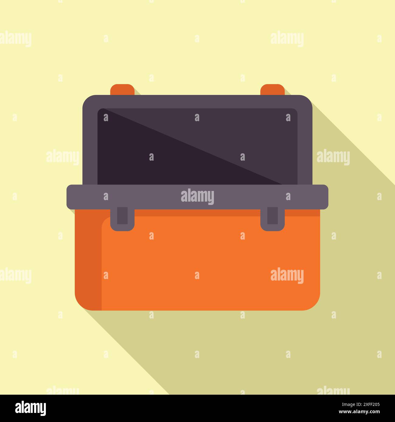 Open orange toolbox is holding tools for a construction or repair project Stock Vector