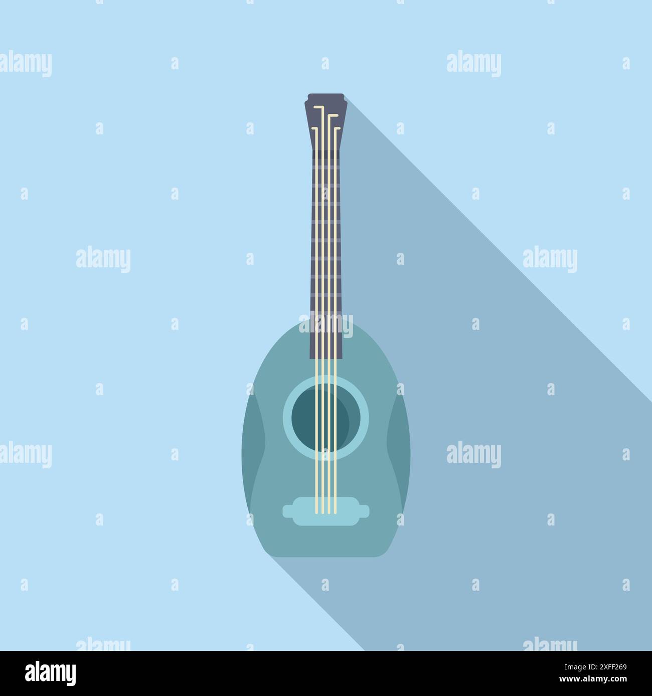 Blue ukulele on a blue background casting a long shadow Stock Vector