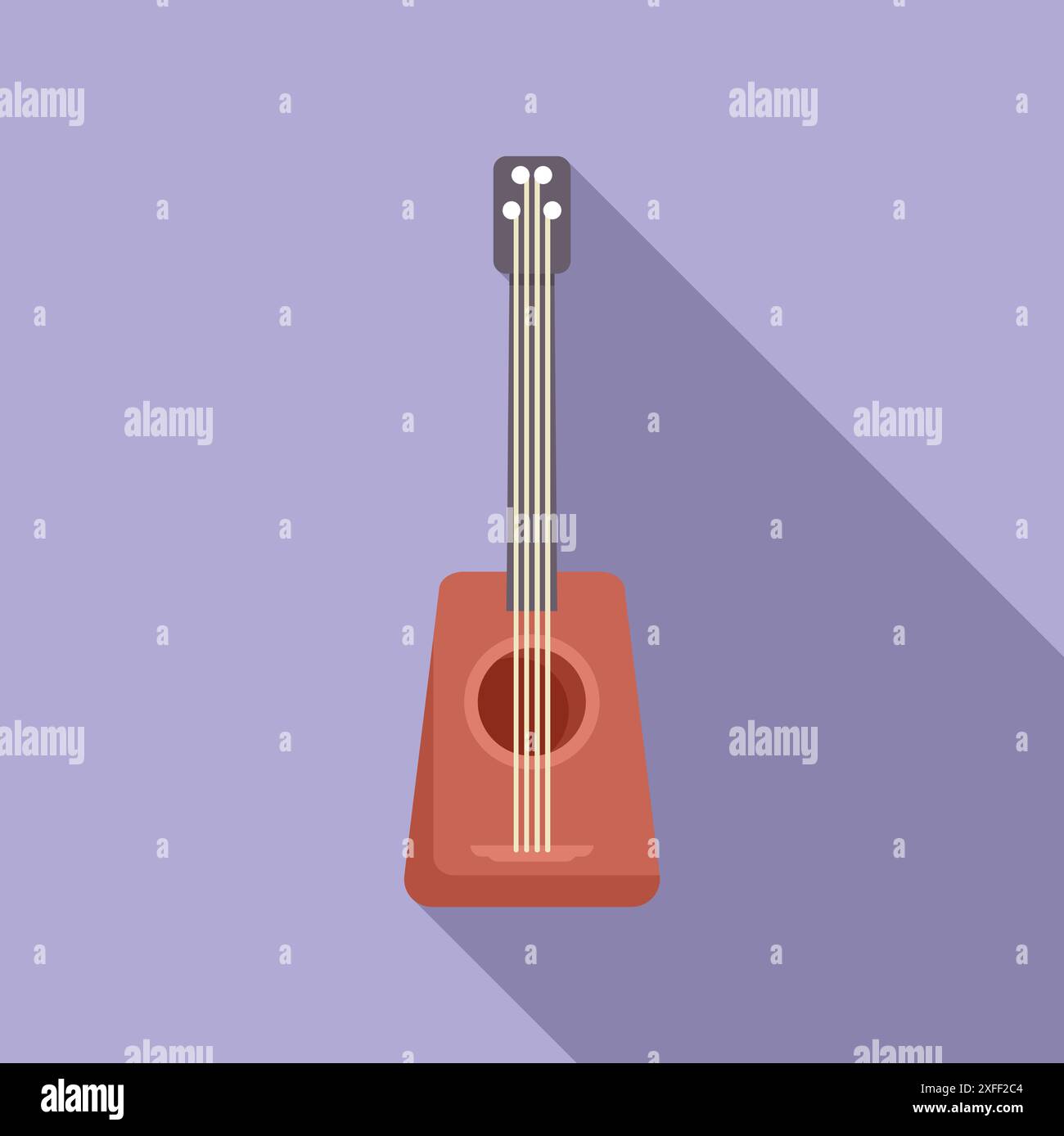 Acoustic guitar with four strings standing on purple background ...