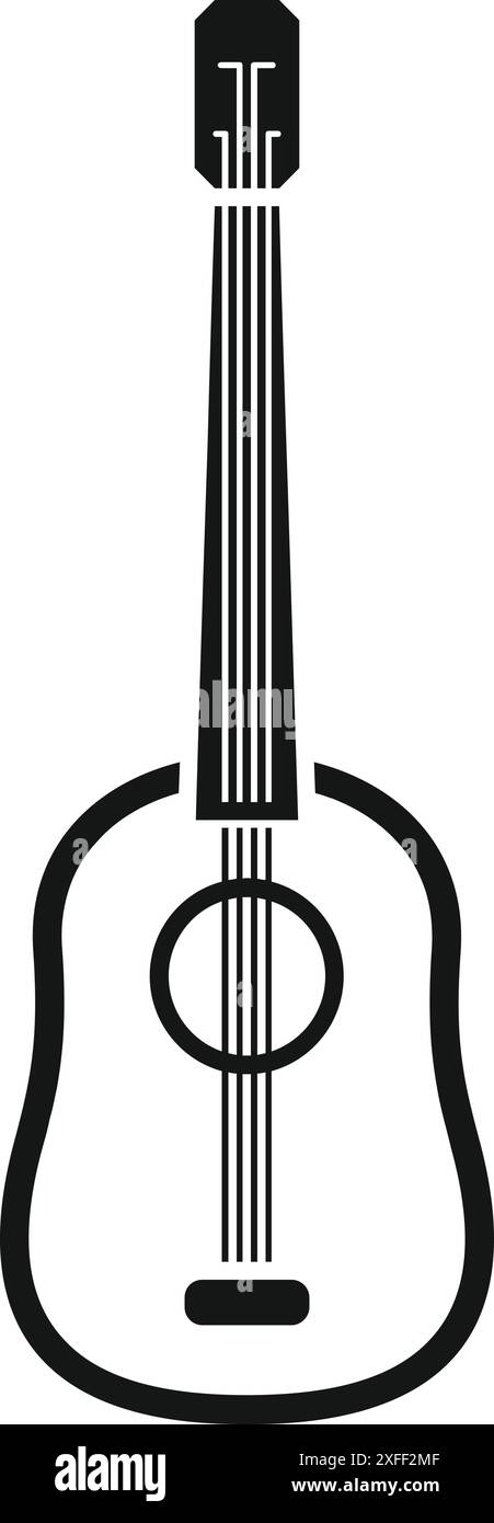 Simple black and white illustration of an acoustic guitar standing up ...