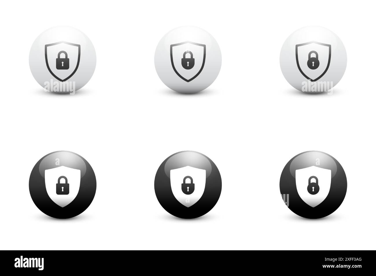Lock on shield icon set. Protection icon. Padlock sign. Flat vector ...