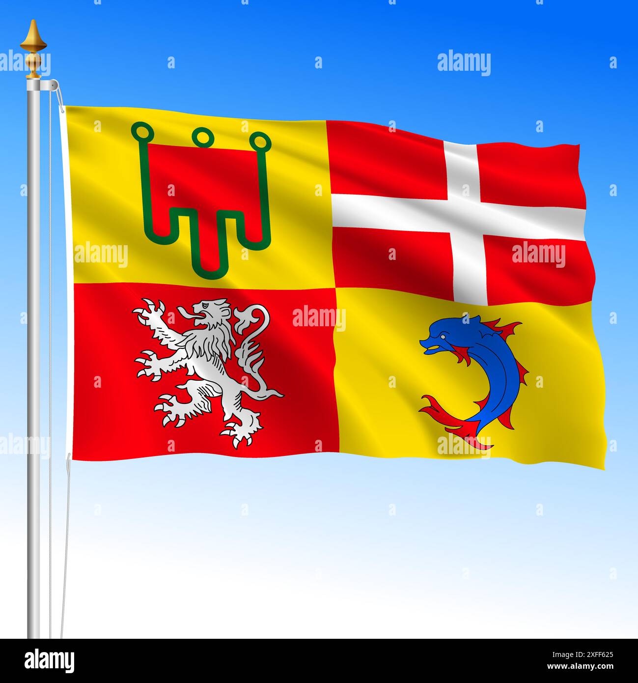 Auvergne Rhone Alpes, regional waving flag, France, European Union ...