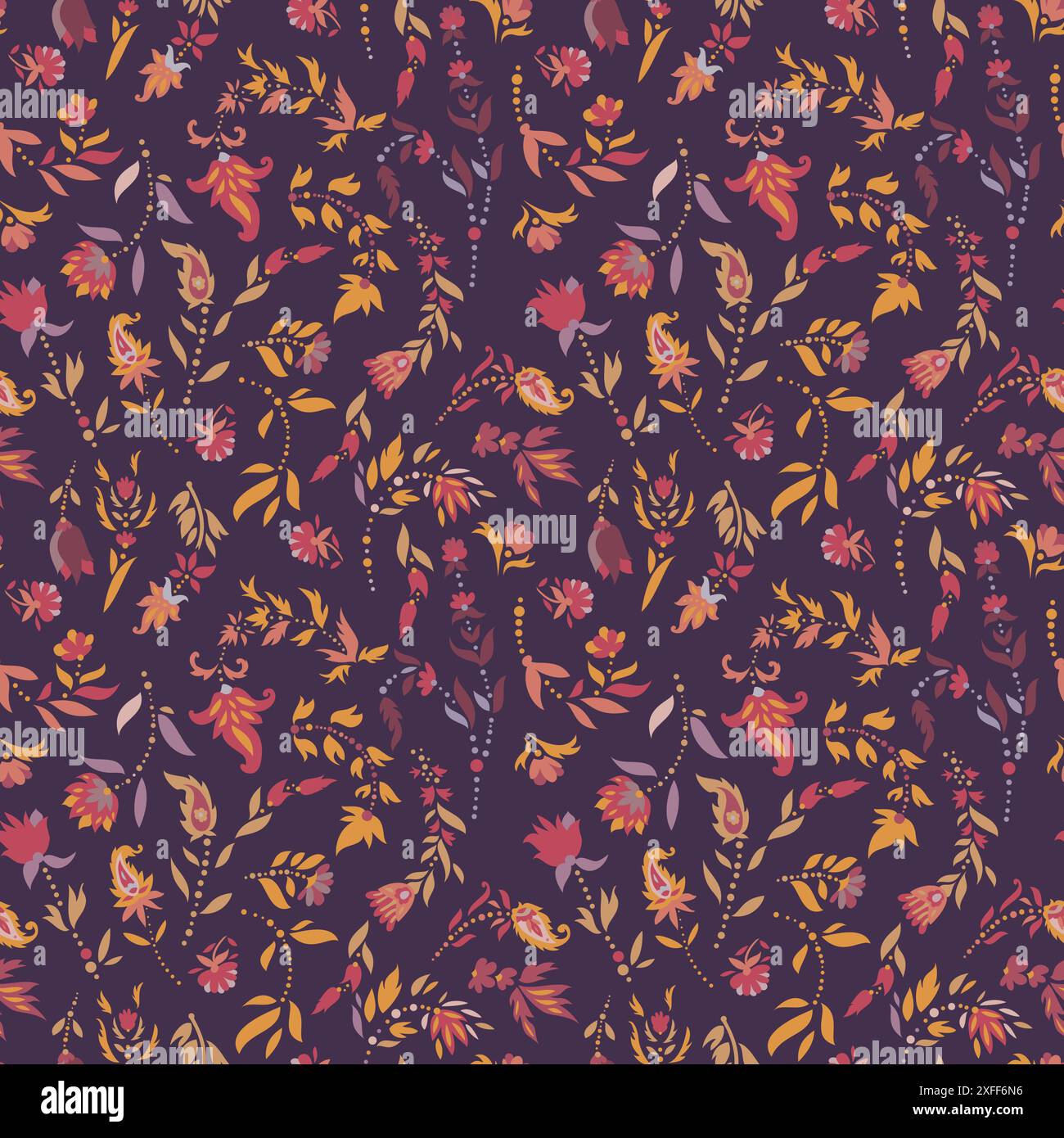 Dark Floral Pattern with Paisley Stock Vector