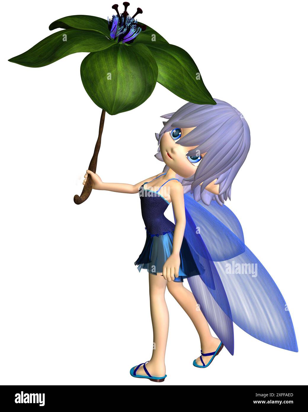 Cute Toon Umbrella Fairy in Blue Stock Photo