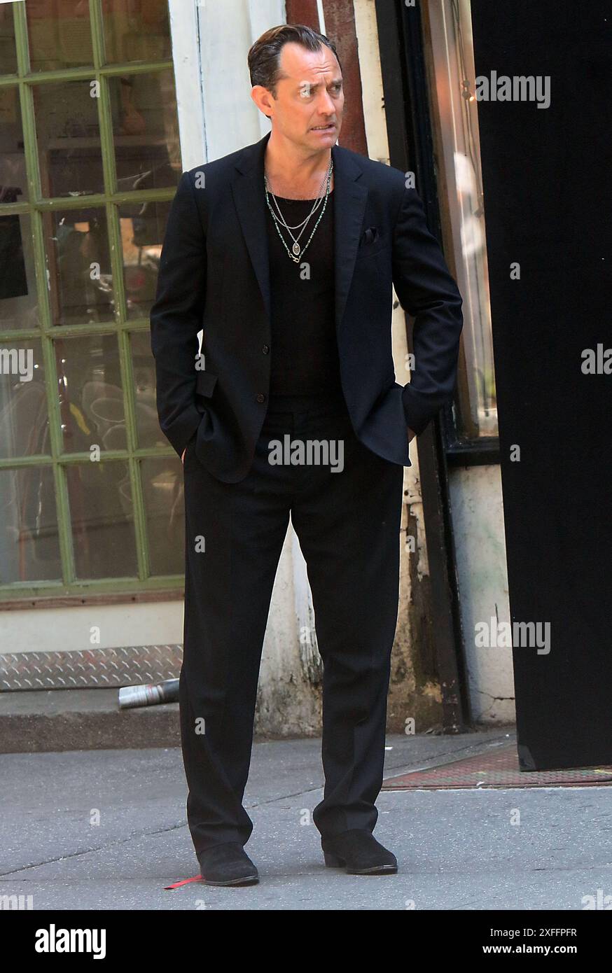 Jude Law on location filming Netflix TV mini series Black Rabbit