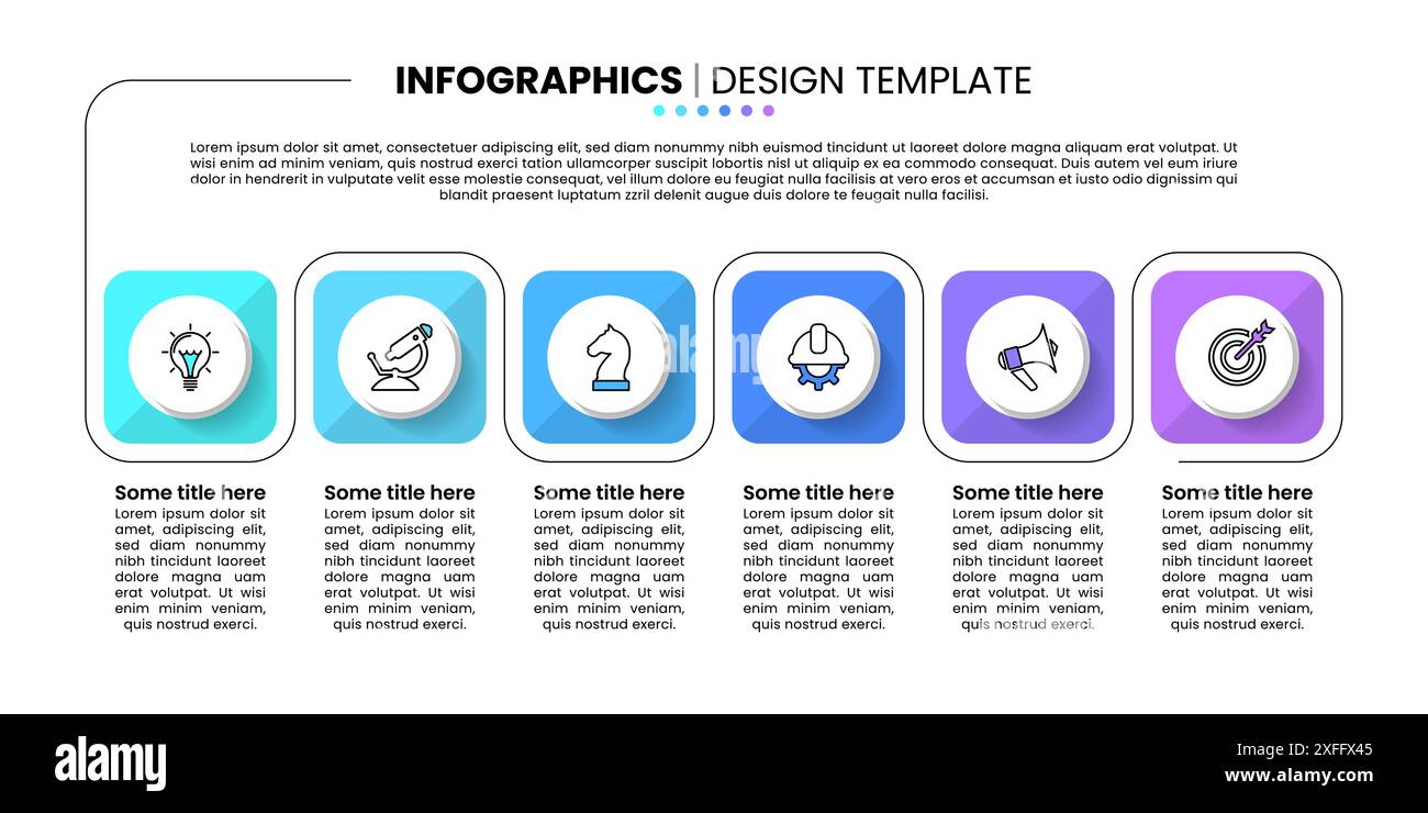 Infographic template with icons and 6 options or steps. Line. Can be used for workflow layout, diagram, banner, webdesign. Vector illustration Stock Vector