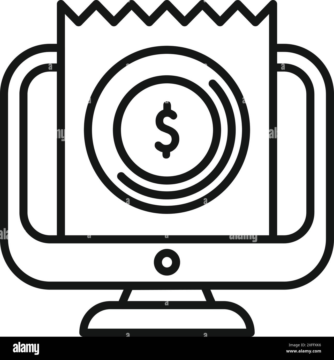 This icon represents an online payment system, displaying a digital receipt with a dollar sign, symbolizing a successful financial transaction Stock Vector