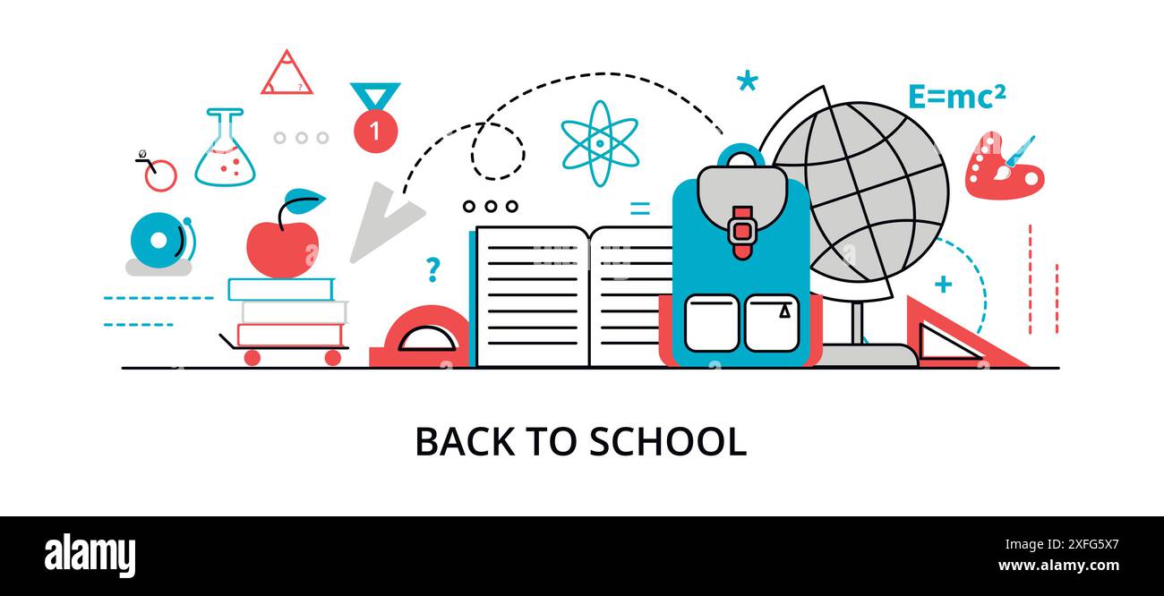 Concept of back to school, modern flat thin line design vector ...