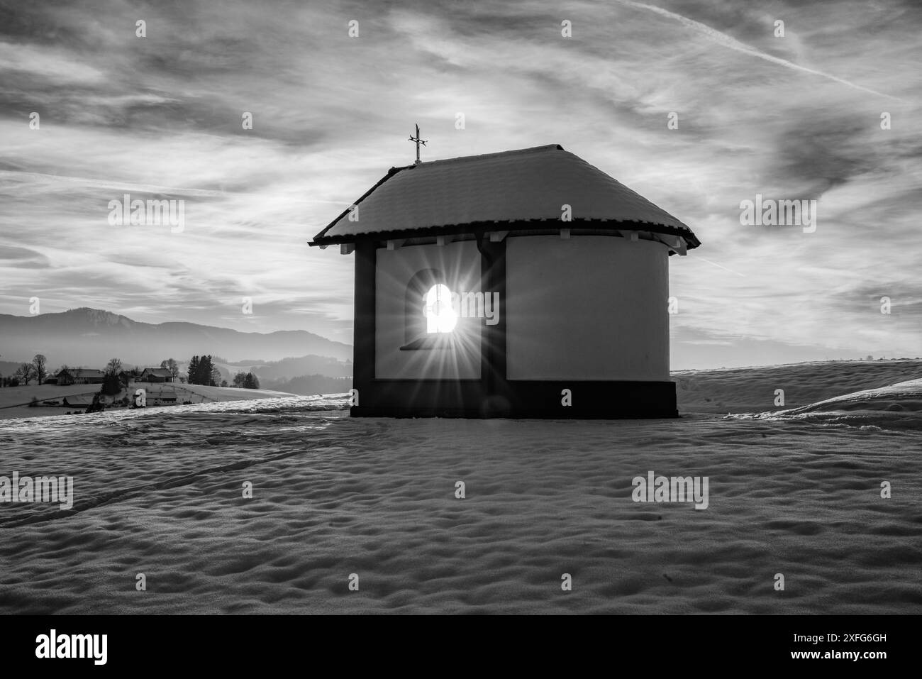 Picturesque mountains in sunset Black and White Stock Photos & Images ...