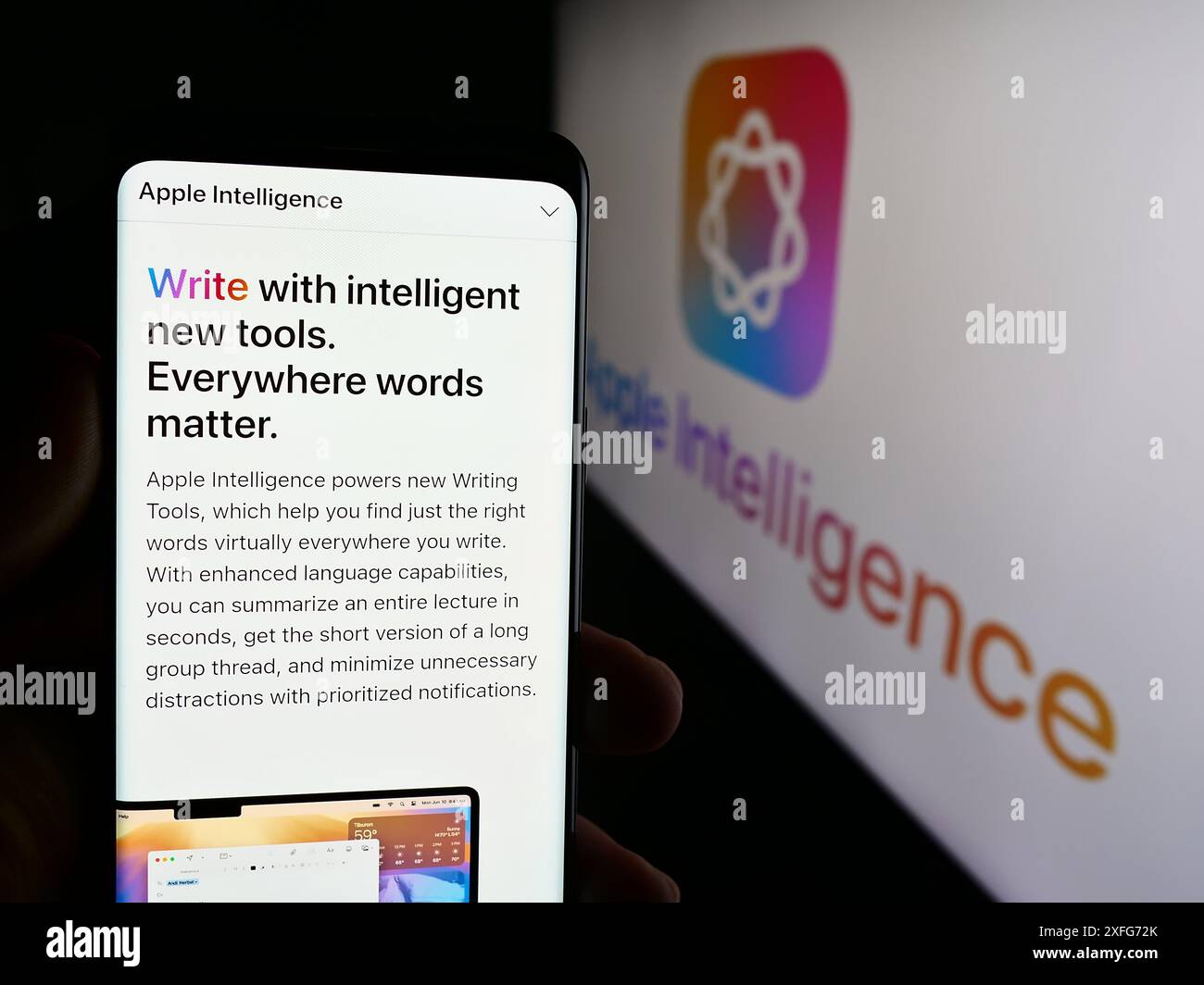 Person Holding Cellphone With Webpage Of Ai Platform Apple Intelligence