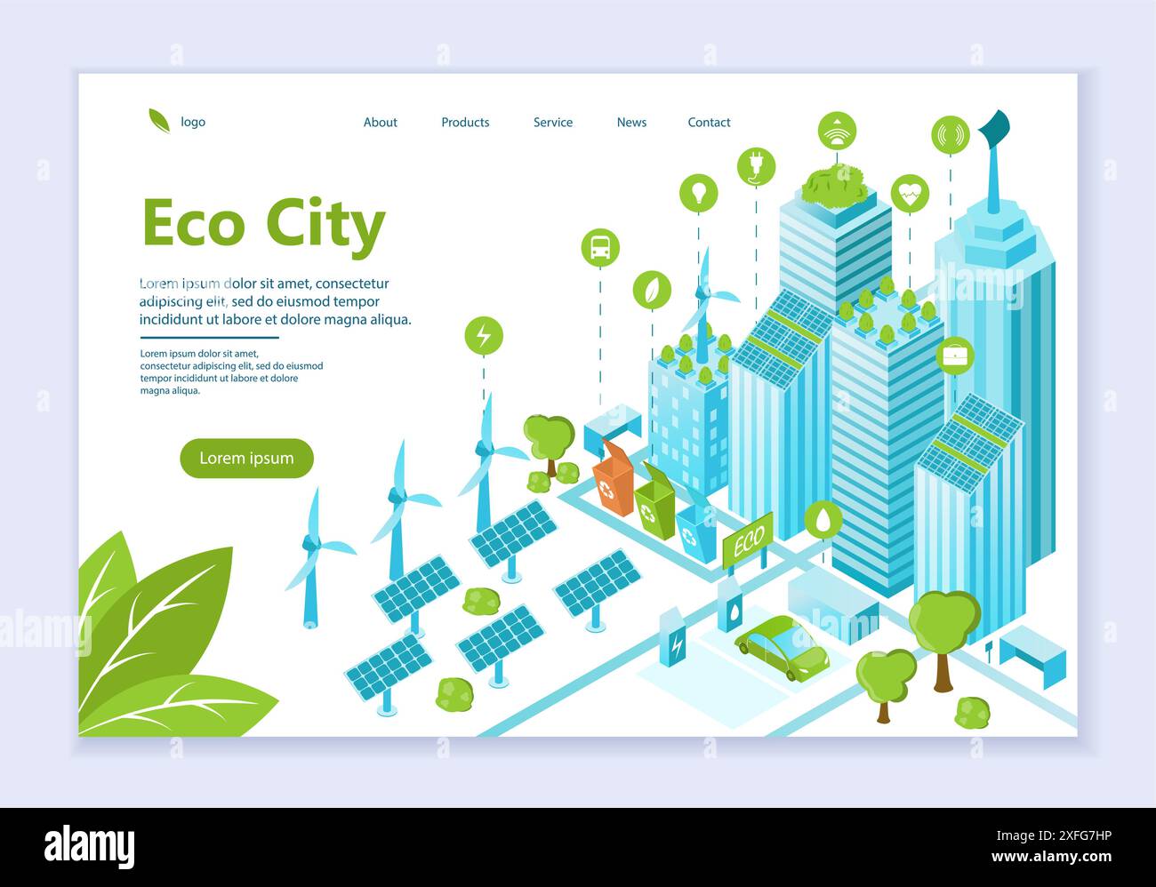 Web template of eco city concept, modern flat design vector ...