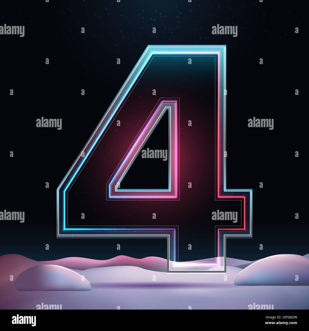 3D number 4 with neon light insight. Glass symbol with sparkles and ...