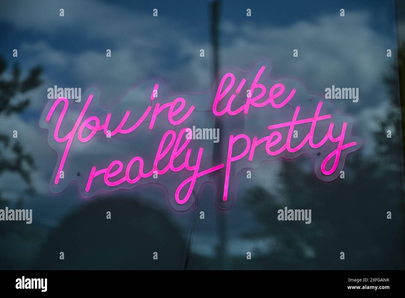 You're really pretty, pink, neon,  sign Stock Photo