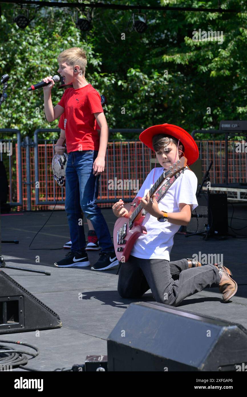 Very young Rock Group, The Coyotes, Tri Cities Talent show, Golden Spike Days, Port Moody, BC, Canada, British Columbia, Canada Stock Photo