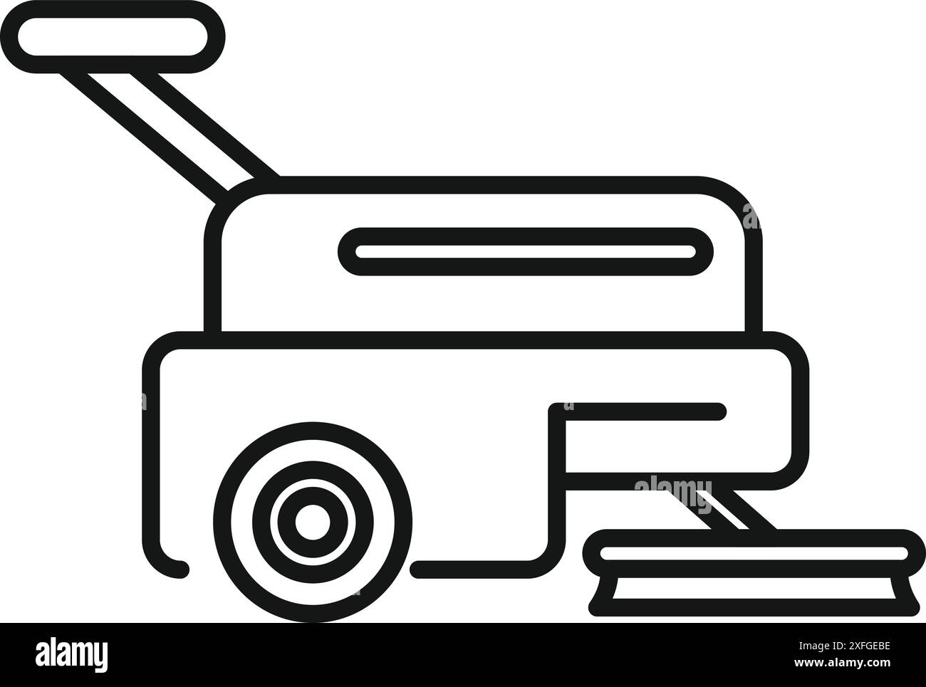 Line art icon of a floor scrubber or sweeper, perfect for representing professional cleaning services and equipment Stock Vector