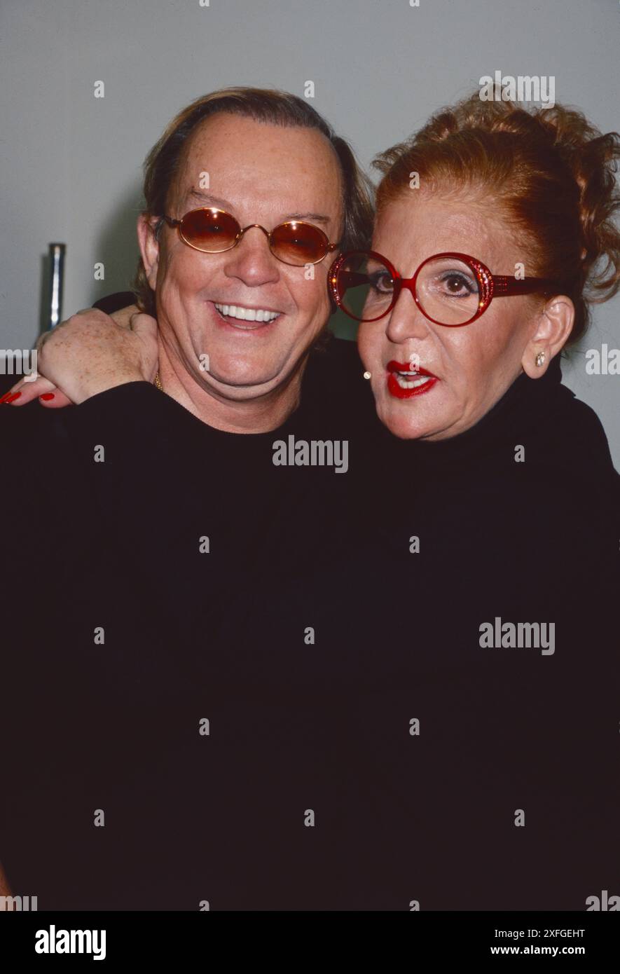 Sally Jessy Raphael makes her Broadway debut as the Narrator in 'The Rocky Horror Show' posing with her husband Karl Soderlund at Circle in the Square Theatre in New York City on December 11, 2001.  Photo Credit: Henry McGee/MediaPunch Stock Photo