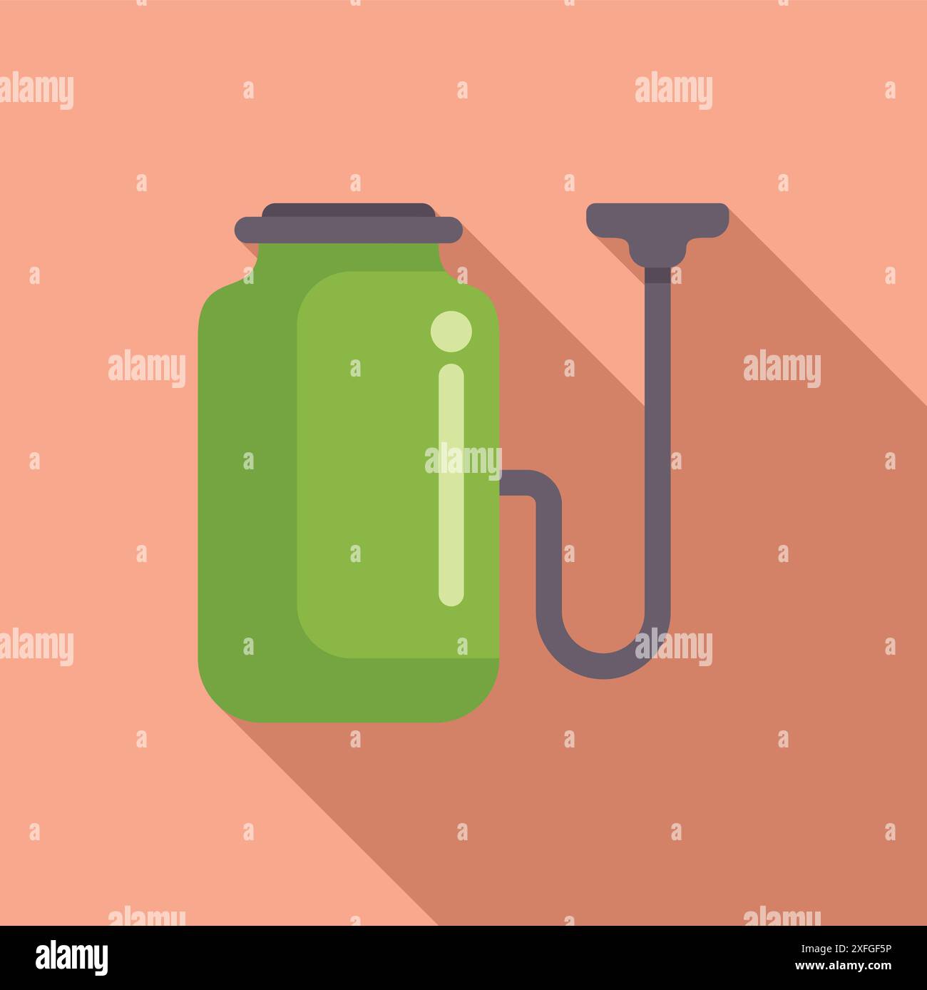 Green backpack sprayer with long shadow on a pink background Stock Vector
