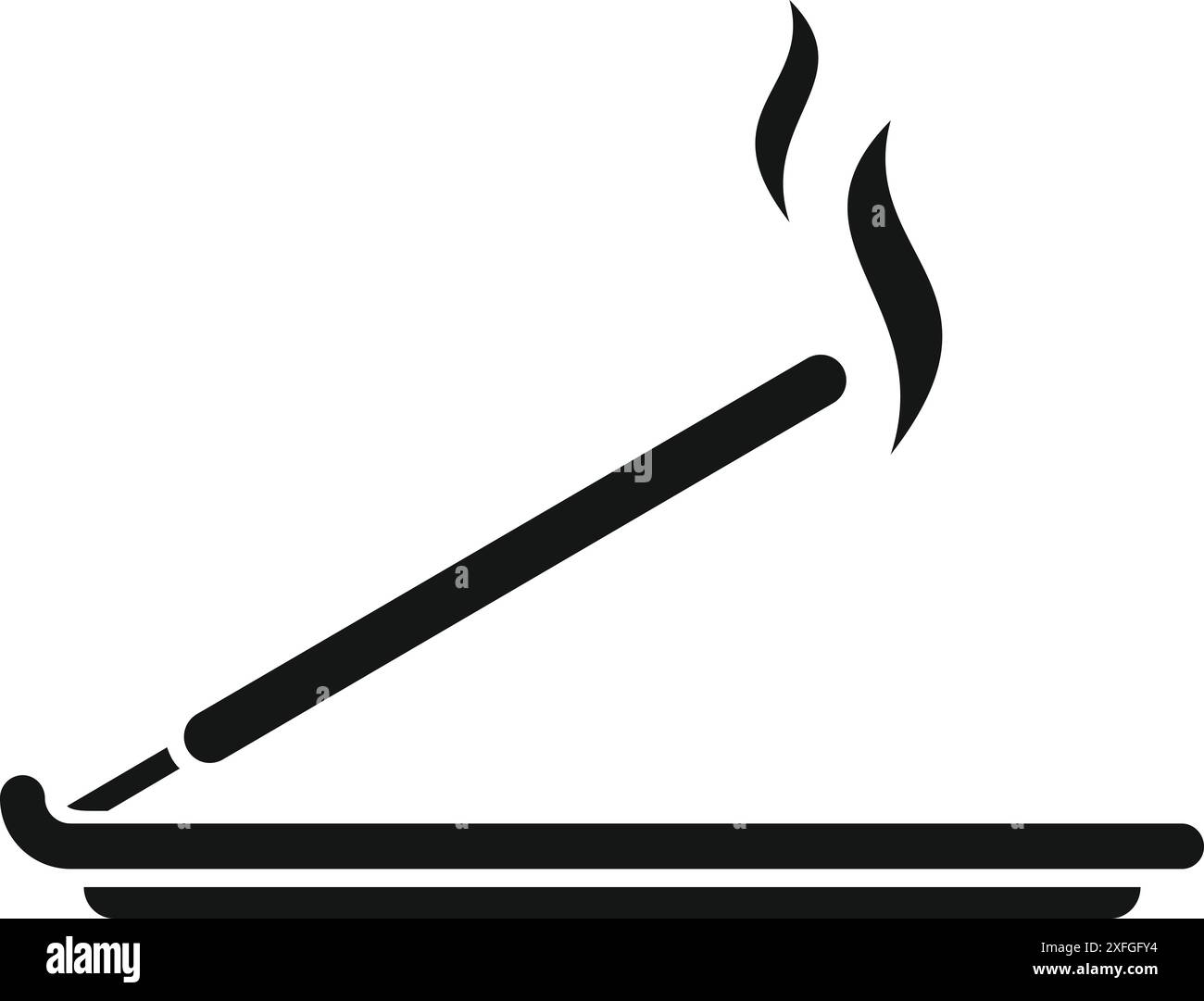 Black and white icon of a smoldering incense stick releasing aromatic ...