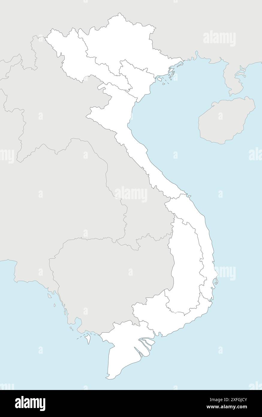 Vector blank map of Vietnam with regions and administrative divisions, and neighbouring countries and territories. Editable and clearly labeled layers Stock Vector