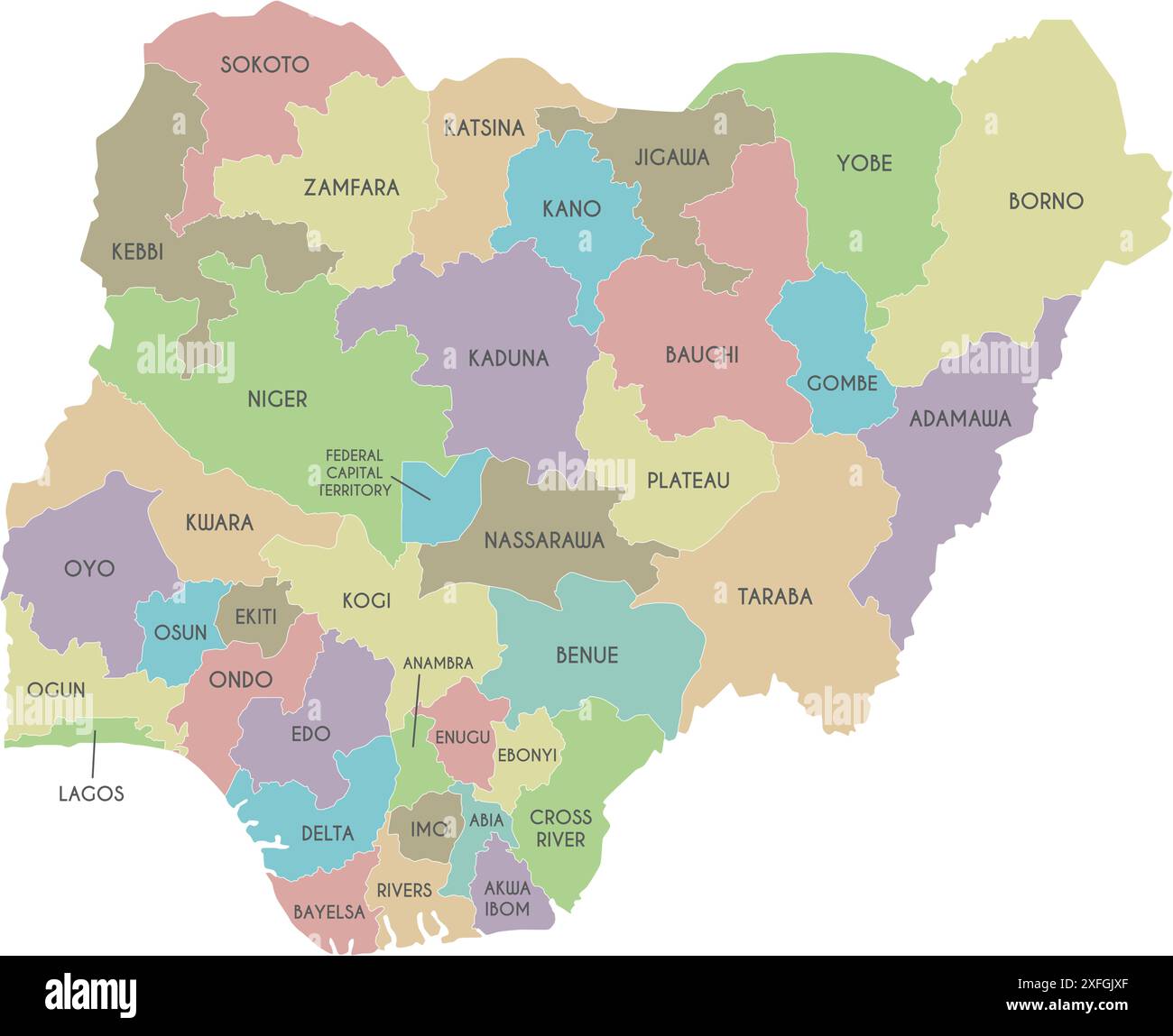 Vector regional map of Nigeria with states and administrative divisions ...