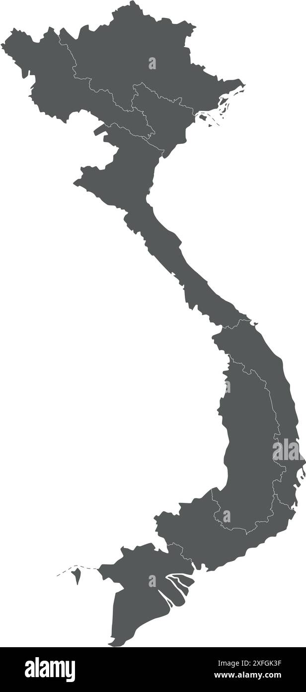 Vector blank map of Vietnam with regions or territories and administrative divisions. Editable and clearly labeled layers. Stock Vector