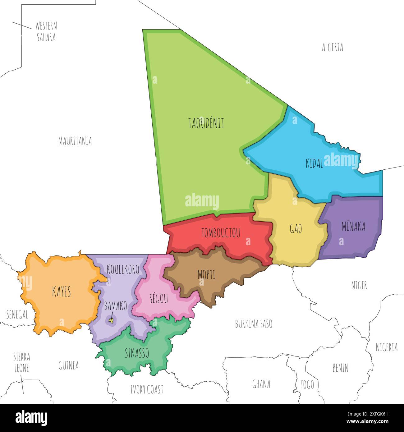 Vector Illustrated Map Of Mali With Regions Capital District And Vector Illustrated Map Of Mali With Regions Capital District And Administrative Divisions And Neighbouring Countries Editable And Clearly Labeled L 2XFGK6H