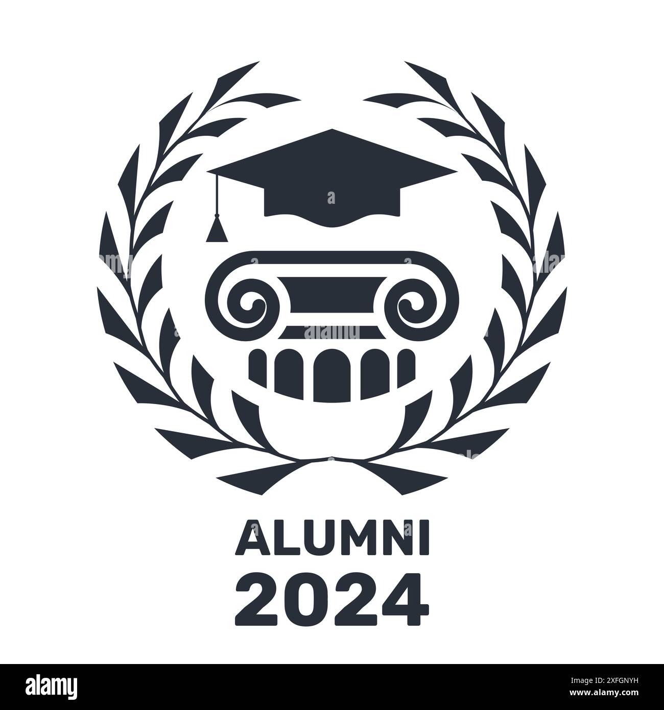 Alumni emblem with column and mortarboard hat, graduate students stamp ...