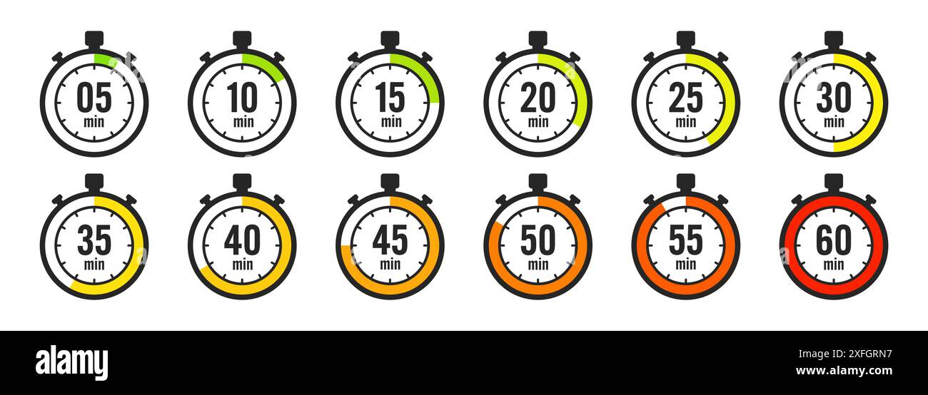 Stopwatch icons. Colorful simple chronometer, time counter with dial ...
