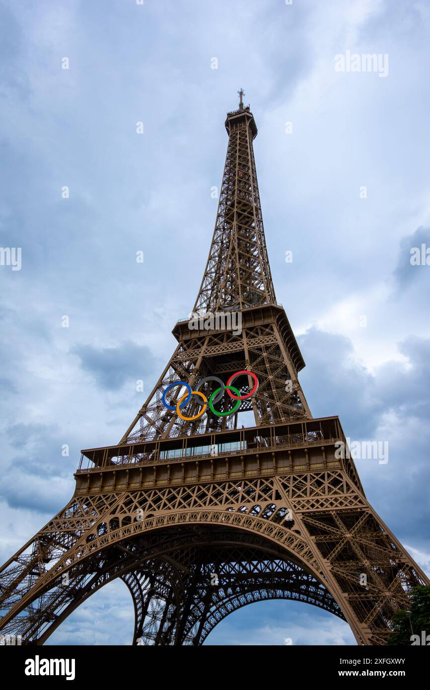 The Eiffel Tower, symbol monument of the city of Paris, decorated with