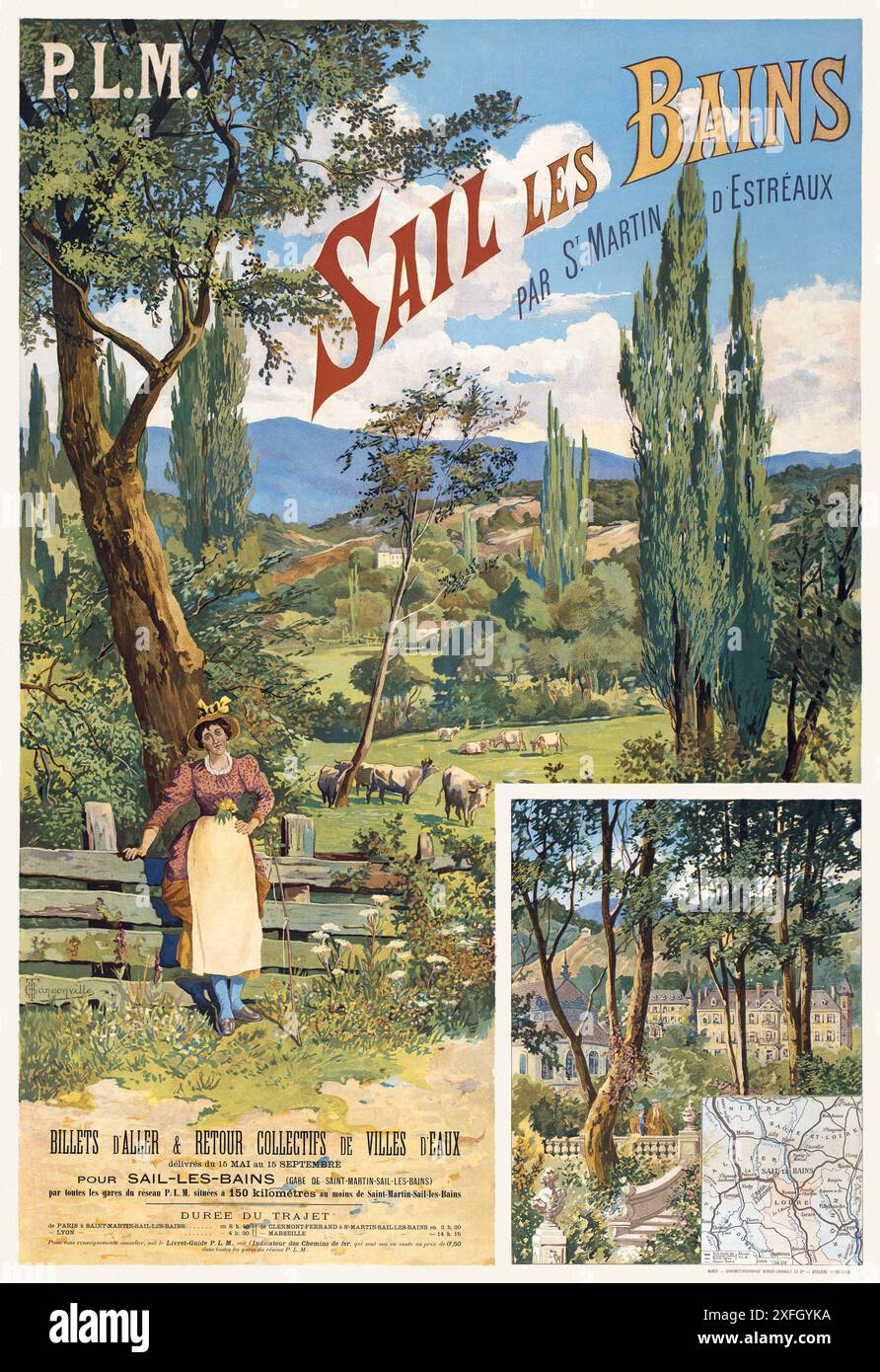 PLM. Sail les Bains by Henry Ganier (1845-1936). Poster published in 1895 in France. Stock Photo