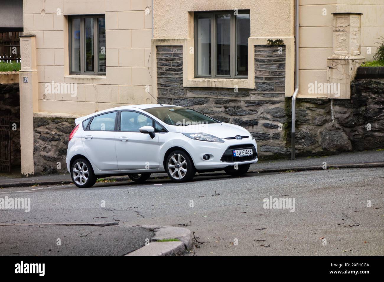 STAVANGER, NORWAY - AUGUST 8, 2016: White Ford Fiesta Mk6 hatchback parked in Stavanger, Norway Stock Photo