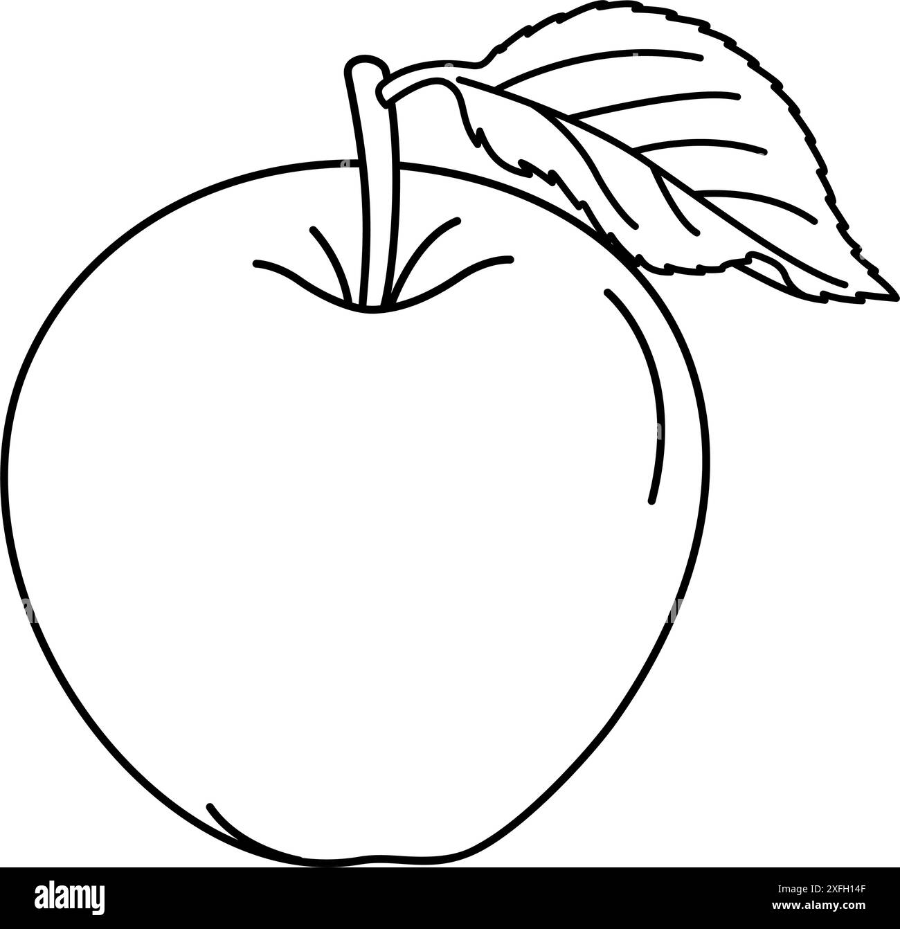 Apple with a leaf line art drawing coloring page. Ripe apple black and ...