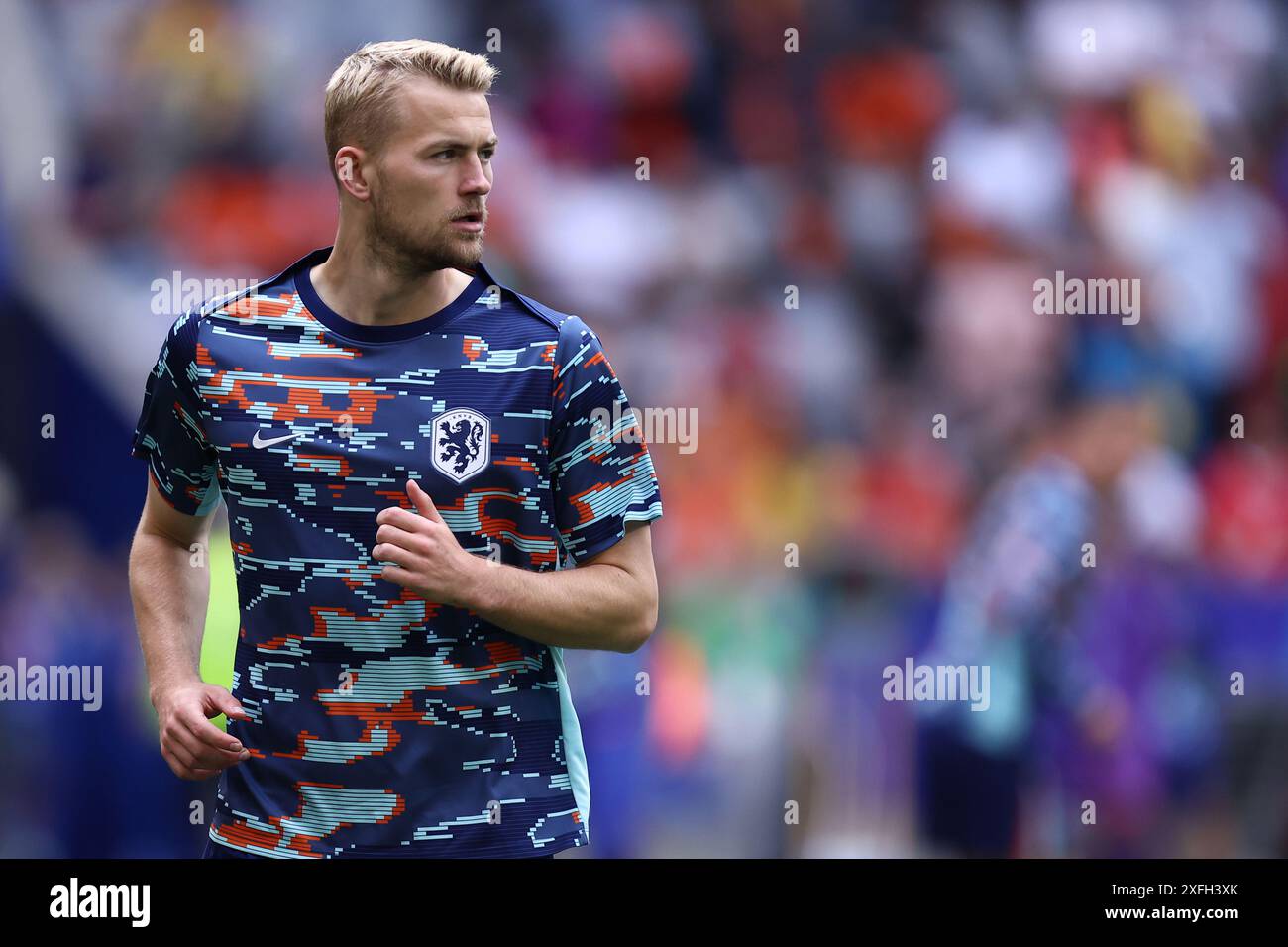 Matthijs De Ligt of Netherlands during warm up before the Uefa Euro 2024 round of 16 match between Romania and Nederland at Munich Football Arena  on July 2, 2024 in Munich, Germany . Stock Photo