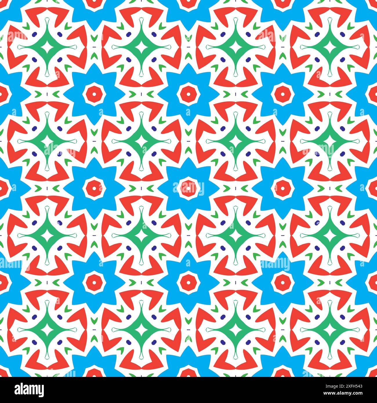 Seamless geometric pattern with colorful star shapes in red, blue, and ...
